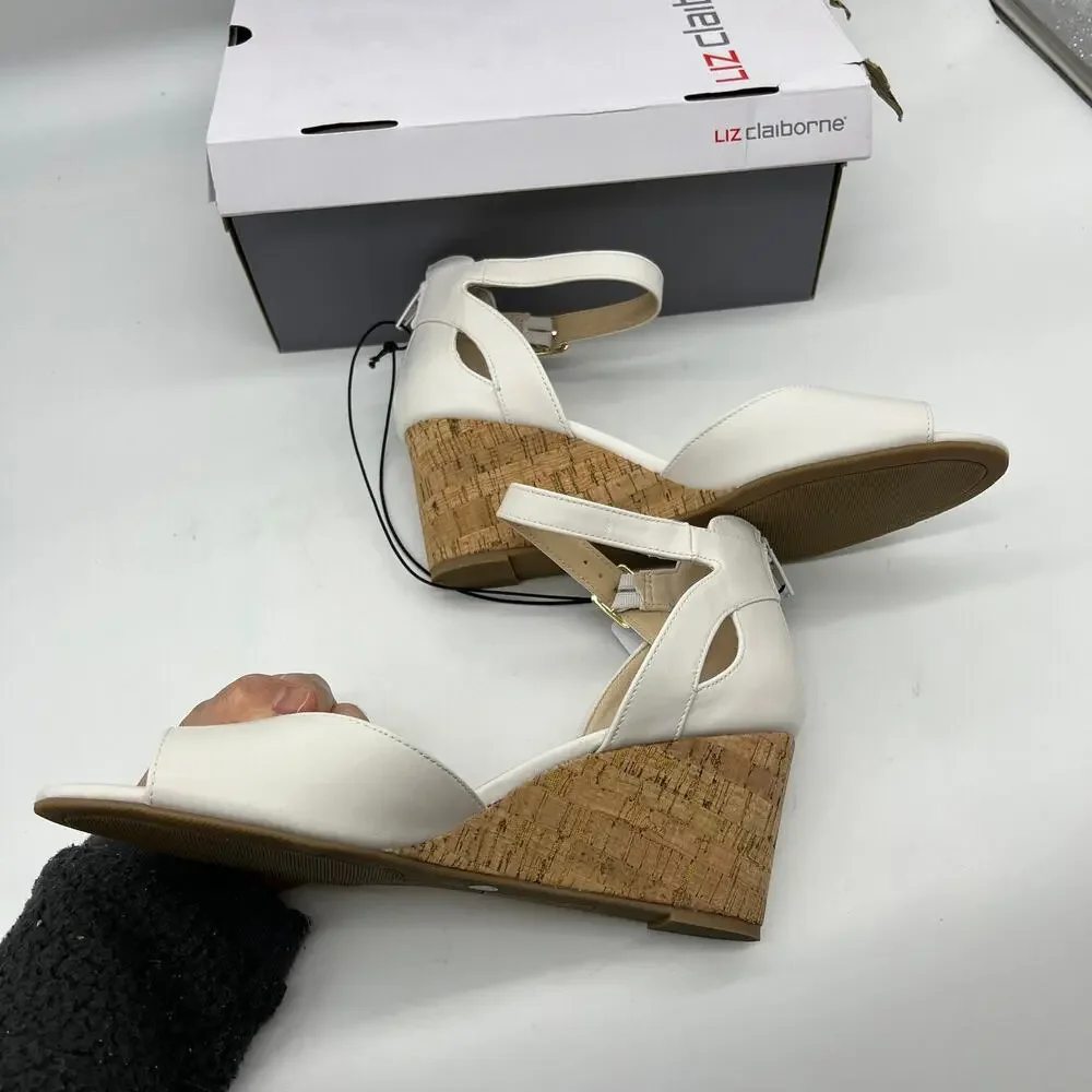 Liz Claiborne Womens Octavia Wedge Sandals White Size 11M